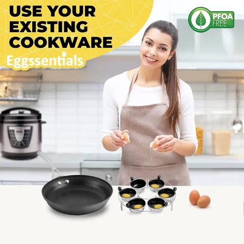 Vista 2 de Eggssentials - Inserto para escalfador de huevos de acero inoxidable, cocinador de huevos escalfados de silicona, taza para escalfar huevos, libre