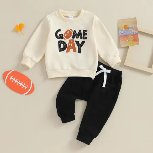 Vista 2 de Conjunto de 2 piezas de sudadera de manga larga con cuello redondo y pantalones deportivos para el día del partido, ropa de otoño e invierno