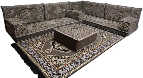 Vista 66 de arabicsofa Juego de asientos Jalsa en forma de L – Majlis árabe hecho a mano con almohadas de respaldo