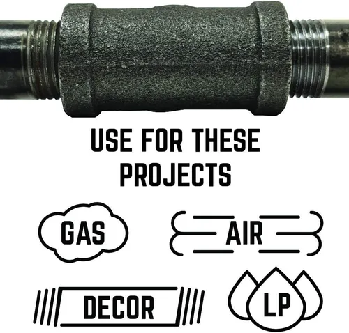 Vista 5 de PIPE DECOR - Acoplamiento de 1/2 pulgada, accesorios de hierro maleable negro para tuberías, pezones y accesorios estándar de 1/2 pulgada