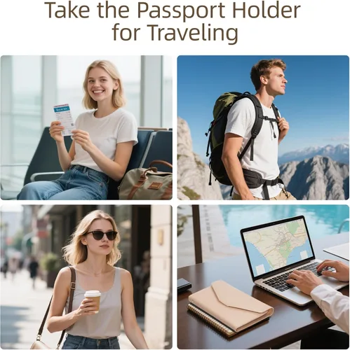 Vista 154 de Zoppen - Billetera de viaje con bloqueo RFID multiusos (Ver.4) Portatarjetas de pasaporte y vacunas, organizador de documentos de tres pliegues