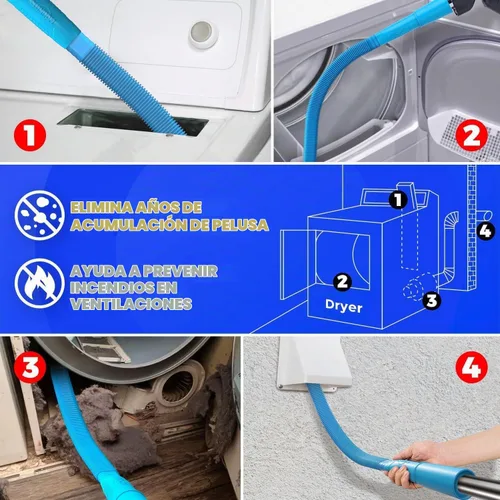 Vista 4 de Holikme - Kit de limpiador de ventilación para secadora de 30 pies, 15 piezas, cepillo removedor de pelusas, herramientas de vacío