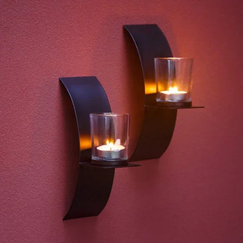 Vista 5 de Sziqiqi Apliques de Vela de Pared para Decoraciones, Apliques de Vela Metálicos Negros Montados en la Pared para Habitación, Pasillo, Entrada