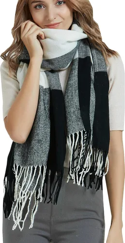 Vista 28 de Wander Agio Chal Largo de Moda para Mujer con Cuadrícula Grande, Bufanda Grande Cálida de Rejilla para Invierno Beige