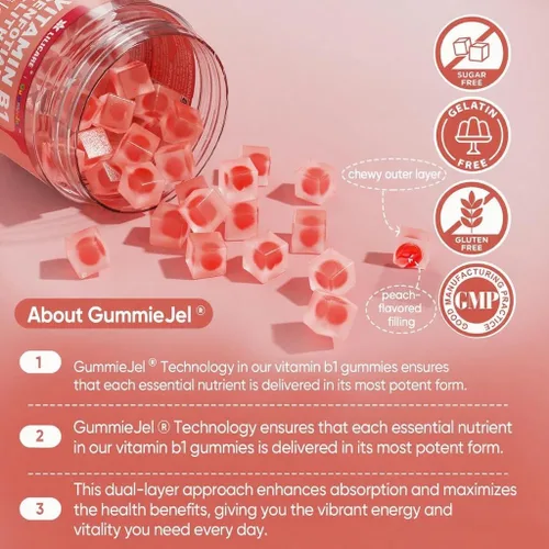 Vista 7 de Gomitas de complejo de vitamina B1 y vitamina B metilada, vitaminas B amigables con GLP-1 + benfotiamina + tiamina e inositol, multivitaminas B1 B2