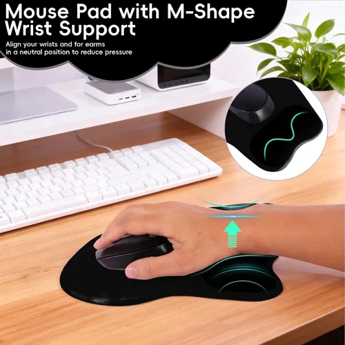 Vista 7 de Alfombrilla ergonómica para mouse, antideslizante, reposamuñecas para oficina, computadora, laptop y Mac (A-negro)