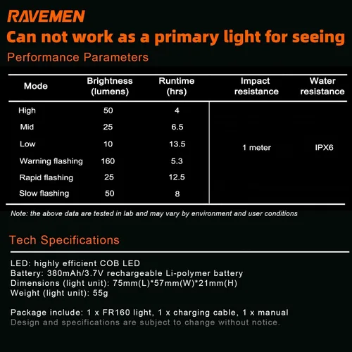 Vista 7 de RAVEMEN FR300/ FR160 Compatible with Garmin Bike Computer, Daytime Be Seen Bicycle Light, 6 Modes Cycling Computer Accessories, USB-C Rechargeable
