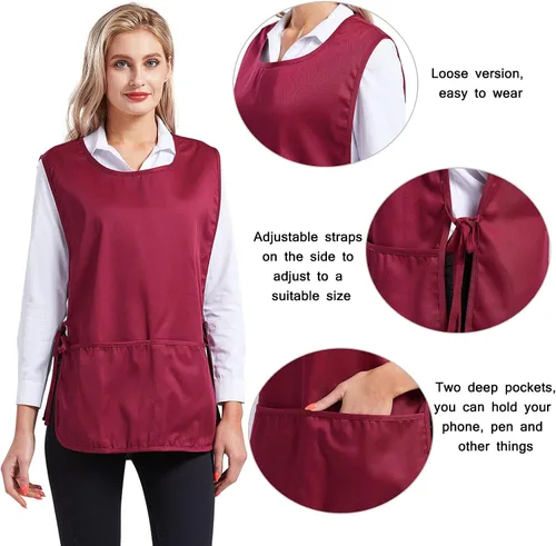 Vista 5 de Nanxson Delantal de zapatero unisex con 2 bolsillos profundos, paquete de 2 Smock con lazos laterales para el trabajo de la cocina CF3137