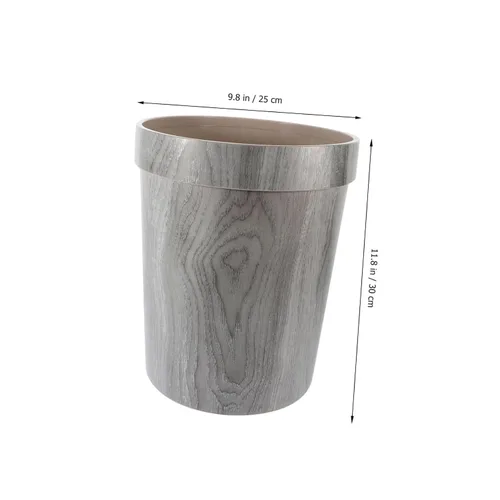 Vista 3 de ULTECHNOVO Sturdy Imitation Wood Grain Trash Can Kitchen Bathroom Waste Bin No Lid Modern Stylish Home Decor Office Accessory