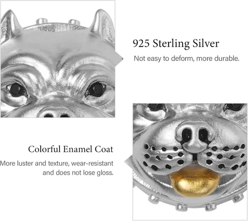 Vista 7 de GNOCE Bully Pitbull - Abalorio de plata de ley para pulsera collar de regalo para mujeres y niñas esposa e hija