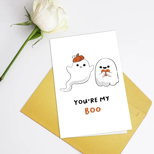 Vista 3 de Supoeguk Bonita tarjeta de aniversario de fantasma para marido y esposa, tarjeta de Halloween con texto en inglés «You Are My Boo para él y ella»