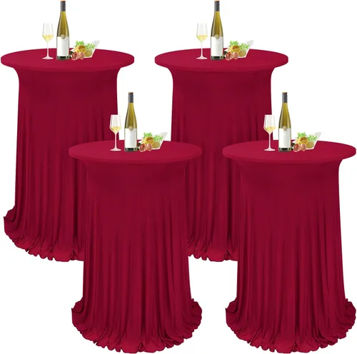 Vista 17 de Paquete de 4 manteles redondos para mesa de cóctel, de 32 x 43 pulgadas, de elastano, con cortinas onduladas, color beige, para mesa de boda, bar