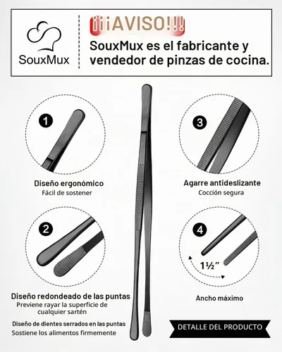 Vista 2 de 2 piezas de pinzas de cocina de 25 cm con puntas dentadas de precisión, pinzas de chef profesionales de acero inoxidable, herramientas de cocina