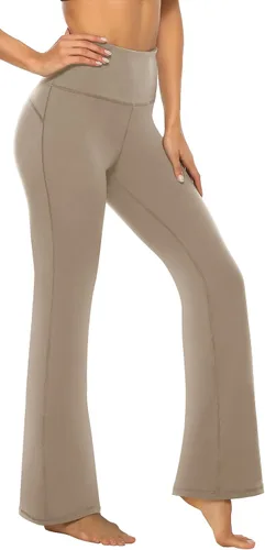 Vista 2 de AFITNE - Pantalones de yoga con corte de bota con bolsillos para mujer de talle alto pantalones de yoga para entrenamiento con control de abdomen