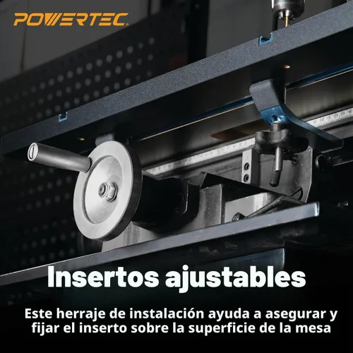Vista 6 de POWERTEC Kit de Accesorios para Mesa de Taladro de Columna con Riel en T, Guía para Taladro de Columna de 14"x24", Escala Grabada con Láser