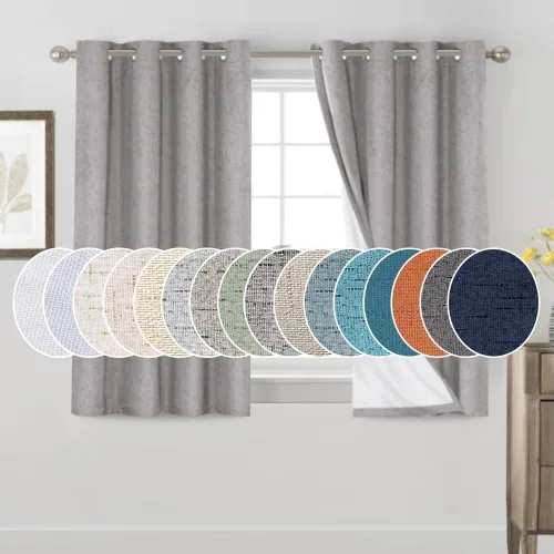 Vista 151 de Cortinas con textura de lino 100% opacas de 64 pulgadas de largo, juego de 2 paneles de cortinas de lino opacas con forro aislante térmico que Arena