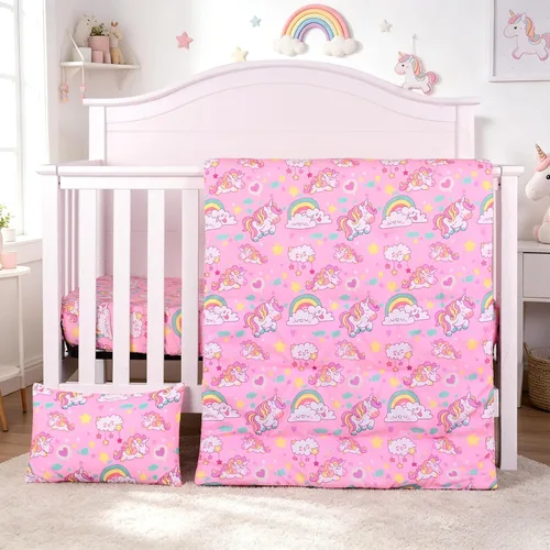 Vista 18 de JISEN Juego de cama de cuna de 3 piezas para bebés, niños y niñas, color Oso