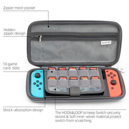 Vista 2 de GeekShare Cat Ears Carry Case Compatible with Nintendo SwitchSwitch OLED - Portable Hardshell Slim Travel Carrying Case fit Switch Console Game