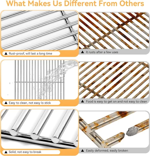 Vista 4 de Rejilla de parrilla de 17 x 13 para Home Depot Nexgrill 720-0830H, 5 quemadores 720-0888S 720-0888N, rejillas de acero inoxidable de 17 pulgadas