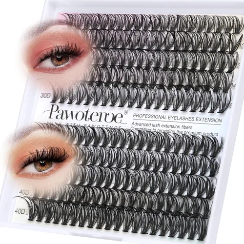 Vista 26 de Kit de Extensión de Pestañas Pawotence DIY 280 piezas, Kit de Racimos de Pestañas Individuales 20D y 30D Naturales 9-15mm, Kit de Extensiones