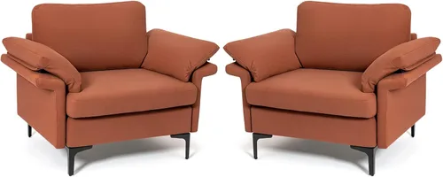 Vista 19 de Giantex Juego de 2 sofás individuales, silla decorativa, con cómodo cojín de 5 pulgadas, reposabrazos con cremallera, patas de acero, sillón de sala