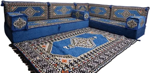 Vista 160 de arabicsofa Juego de asientos Jalsa en forma de L – Majlis árabe hecho a mano con almohadas de respaldo