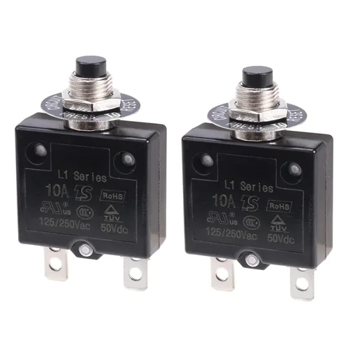 Vista 9 de 2 piezas de disyuntor térmico de 3 A, disyuntor de protector térmico de sobrecarga con botón de reinicio manual 32V DC 125/250V AC 3A con cables