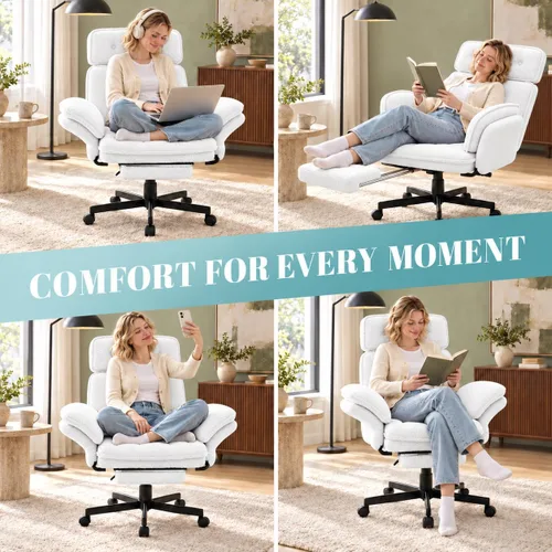 Vista 8 de Criss Cross Office Chair with Wheels, Flip-Up Arms and Headrest,White