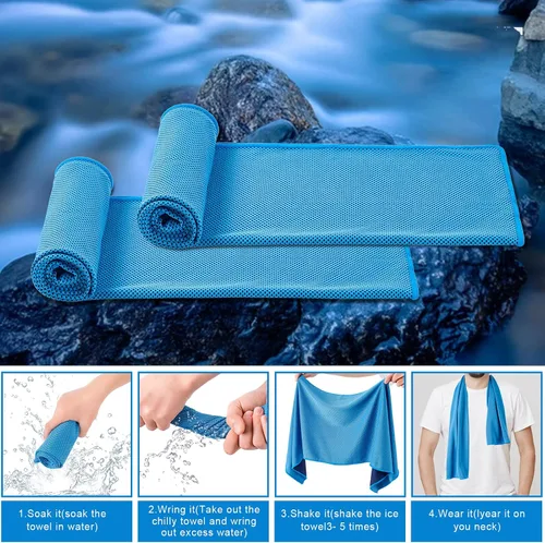 Vista 2 de Paquete de 4 toallas refrescantes (40 x 12 pulgadas), toalla de frío suave y transpirable, toalla de hielo, toalla de microfibra para yoga
