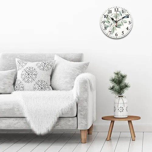 Vista 3 de Reloj de pared de madera de 10 pulgadas, acuarela, rústico, eucalipto, reloj de pared de madera rústica, cuarzo, sin tictac, número arábigo, hoja