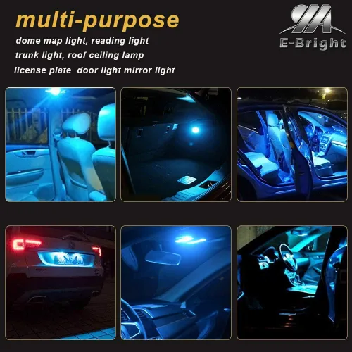 Vista 3 de YM E-Bright Bombilla de luz de panel LED con cúpula, luces interiores LED para camiones, Super Azul Hielo COB 24-SMD Auto Cúpula mapa de lectura