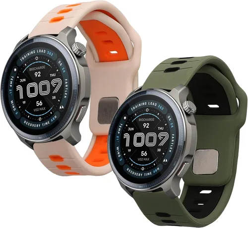 Vista 9 de kwmobile Correa compatible con Amazfit Bip 6 / Bip 5 Unity/Bip 5 / GTS 3 / Balance 2 / Correa de repuesto de silicona para reloj - Negro/Gris oscuro