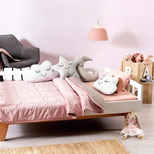 Vista 4 de Luna Estrellas Nubes Cuna Bebé Niña Juego de Ropa de Cama Infantil Rosa 4 Piezas