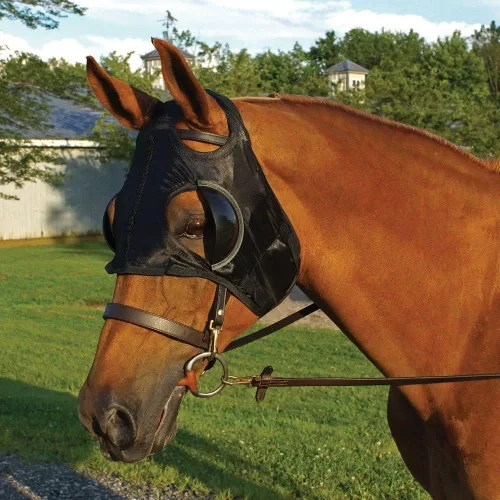 Vista 2 de Dura-Tech Capucha intermitente Color negro Promueve la concentración del caballo Protección ocular Ajuste cómodo Cierre seguro de gancho
