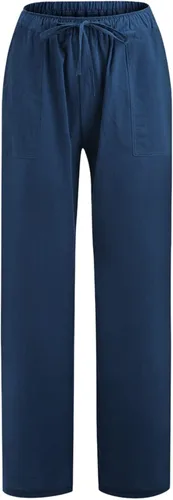 Vista 5 de FUMOOD Pantalón bohemio de lino para mujer, talla pequeña a grande, ligero, cintura alta, pierna ancha, pantalones de yoga, pantalones de gasa