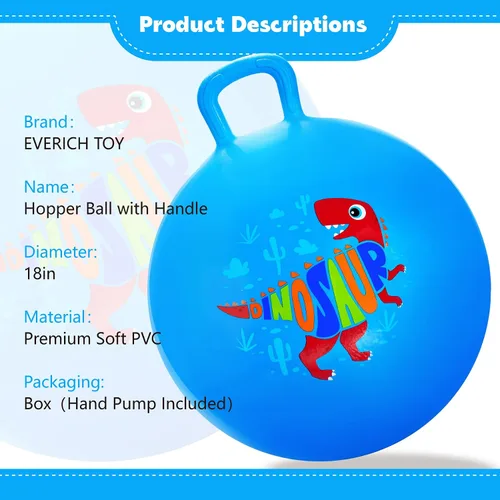 Vista 2 de Pelota saltarina, juguetes de dinosaurio para saltar para niños, pelota hinchable de 18 pulgadas con asa, juguetes saltarines azules inflables
