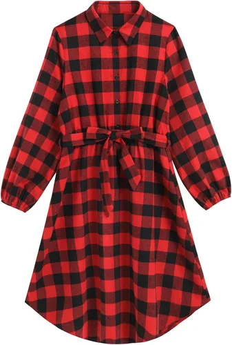 Vista 3 de AWIBMK Trajes familiares a juego para Navidad, color verde y rojo, a cuadros, vestidos para mamá e hija, otoño, invierno, Navidad, trajes familiares