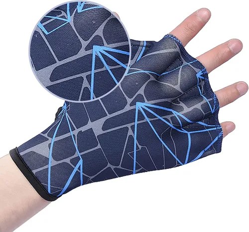 Vista 4 de Guantes de natación de nailon para natación acuática, guantes de malla para entrenamiento acuático, entrenamiento acuático, equipo de mano