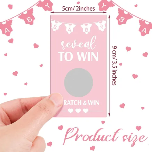 Vista 2 de Jexine Juego de 60 tarjetas para raspar para baby shower, color rosa, divertidas tarjetas para rascar, para fiestas de baby shower