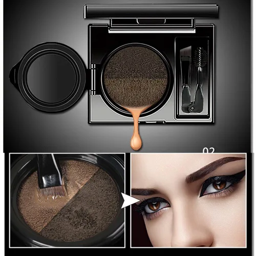 Vista 4 de 2 colores impermeable cojín de aire para cejas crema en polvo maquillaje con doble 2 cepillos de cejas (conjunto de cejas oscuras)