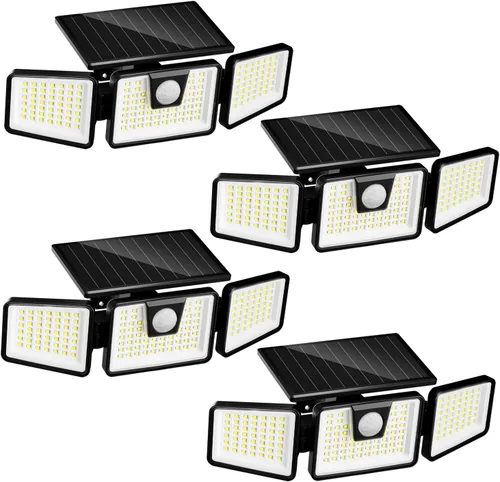 Vista 9 de INCX 156 luces LED solares de movimiento para exteriores, paquete de 2, 3 cabezales de luces solares de seguridad con sensor de movimiento IP65