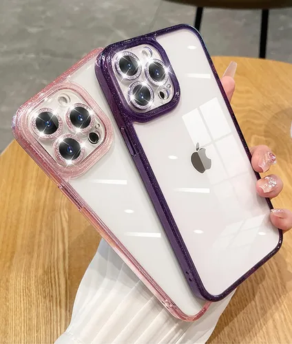Vista 6 de Funda para iPhone 12 Pro Max con protector de lente de cámara brillante, lindo diamante brillante, parte trasera delgada y purpurina parachoques