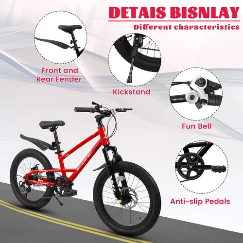 Vista 2 de Bicicleta de montaña para niños de 20 pulgadas, bicicleta de montaña para niños y niñas de 8 a 12 años, 7 velocidades para adolescentes, bicicletas
