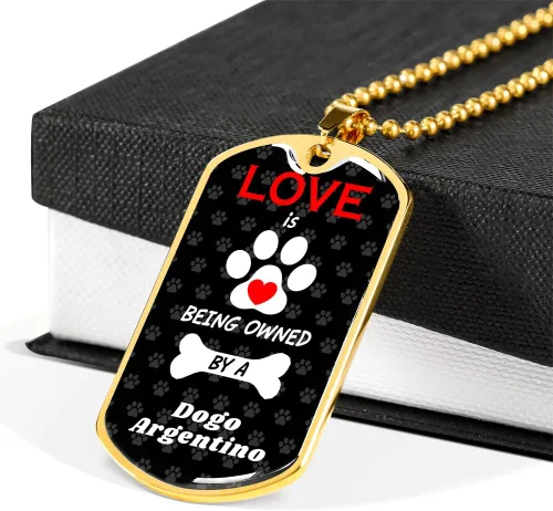 Vista 7 de Dogo Argentino Love Is Stainless Steel or 18k Gold Dog Tag 24" Chain