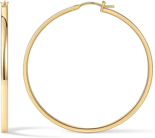 Vista 14 de Aretes de aro para mujer, aros planos chapados en oro de 14 quilates Dorado