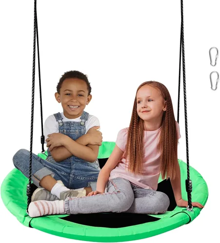 Vista 8 de Columpio de platillo para niños, columpio de árbol al aire libre de 40 pulgadas con capacidad de peso de 660 libras, tela impermeable Oxford 900D
