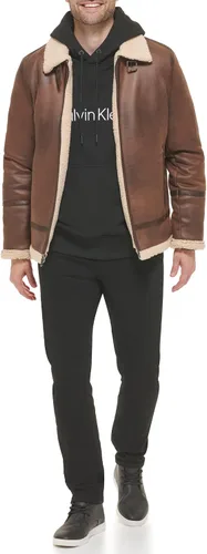 Vista 7 de Calvin Klein Faux Leather Men-Bomber Jacket with Shearling Lining