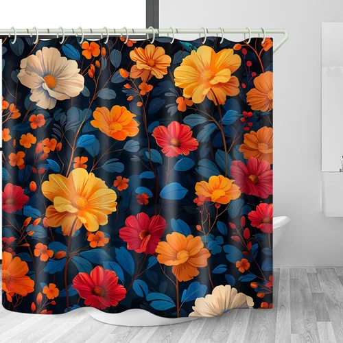 Vista 9 de LYFANS Cortinas de Ducha 3D de Flores Coloridas y Vívidas para Baño, Cortina de Ducha Estándar de Bañera de Lujo, Cortinas de Ducha de Tela