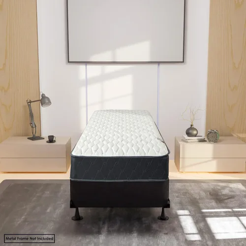 Vista 2 de Spring Solution - Juego de somier/base tradicional de madera dividida de 4 pulgadas para colchón, marco de madera con diseño de paneles de tela