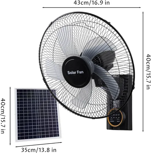 Vista 5 de Ventilador de pared solar, ventilador solar oscilante de 16